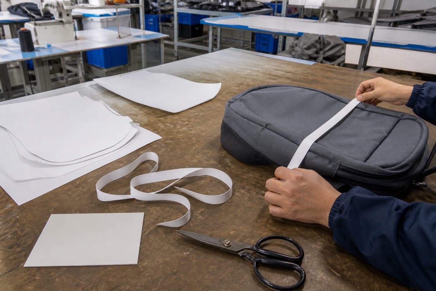 Pattern making and sample development bench at the Sanjin Manufacturing factory