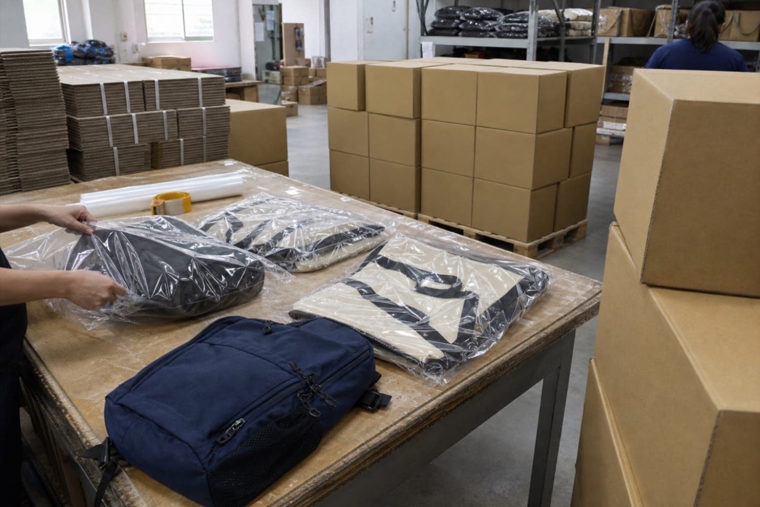 Finished goods polybagged and cartoned for export