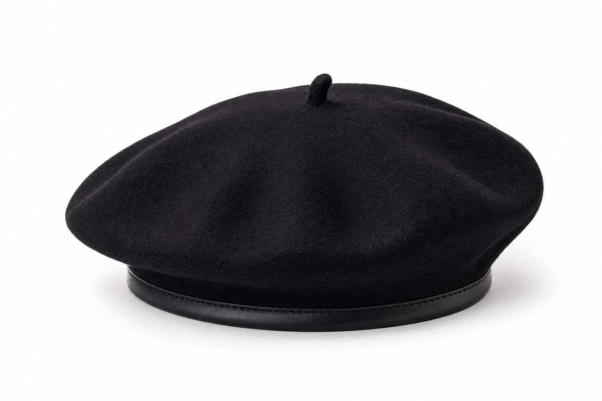 Leather-Trim Wool Beret
