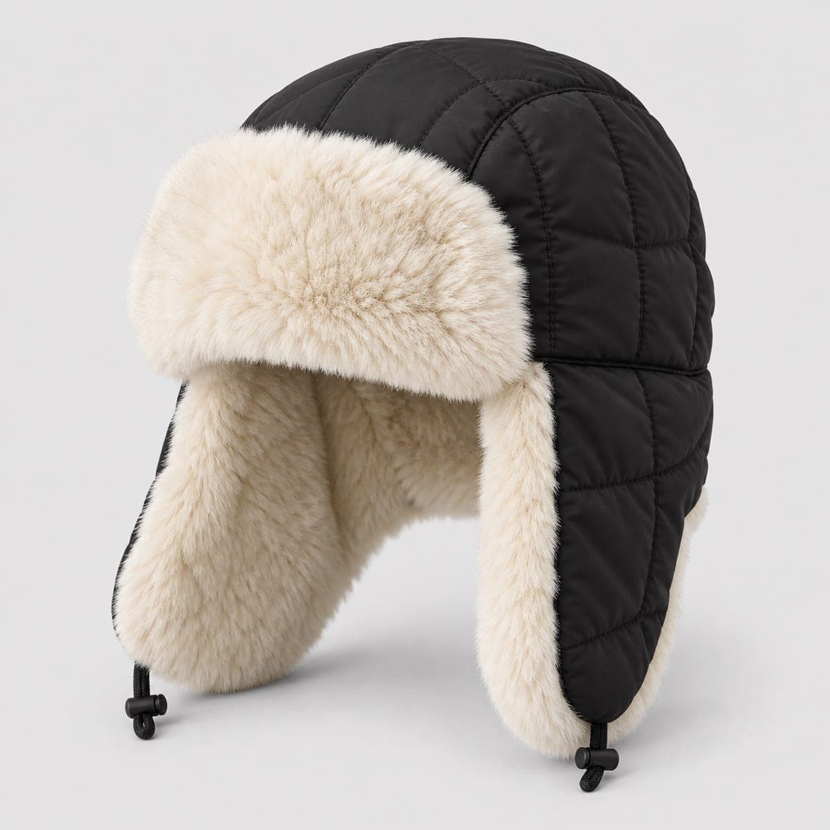 Faux-Fur Lined Trapper Hat — Black