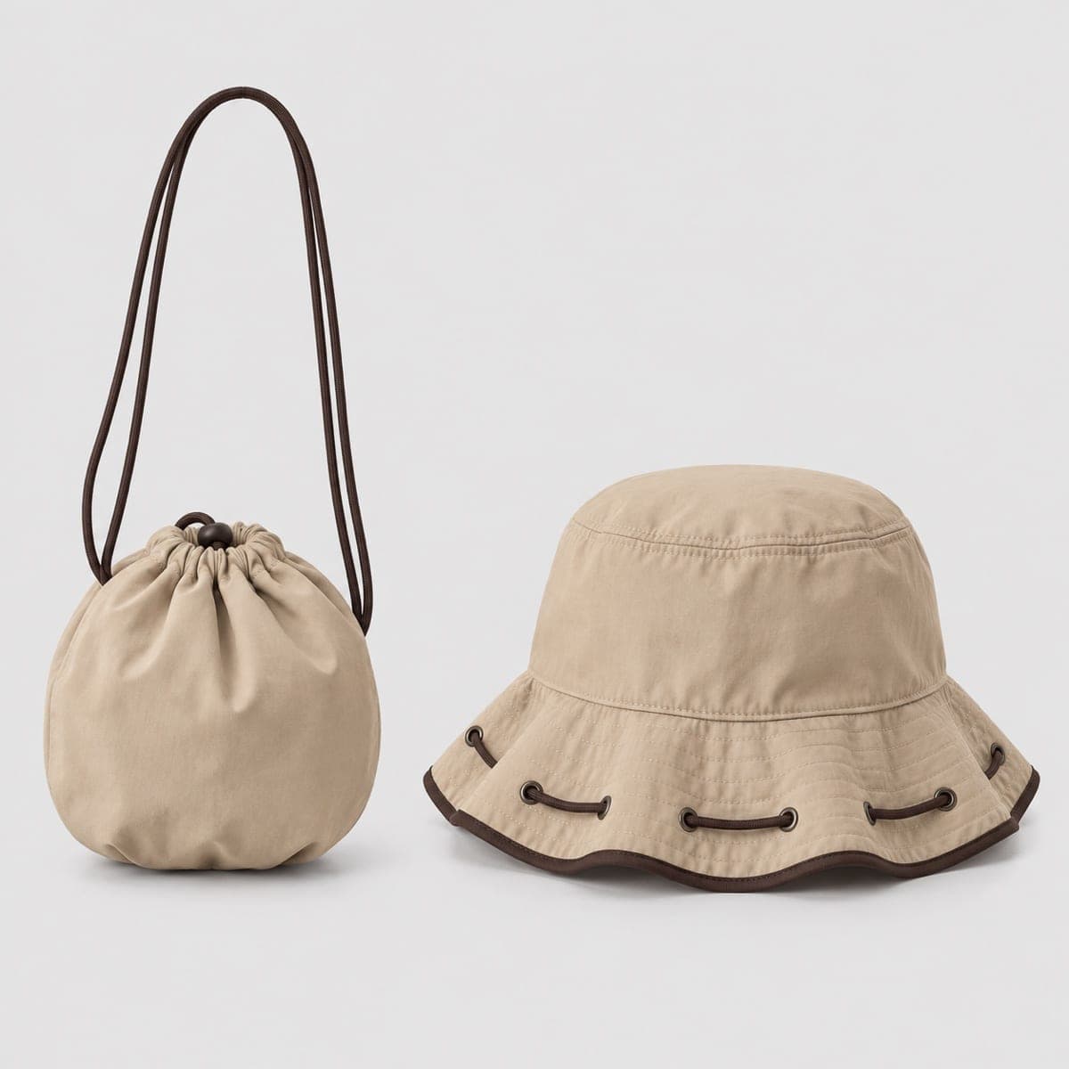 Convertible Bucket Hat Bag — Sand