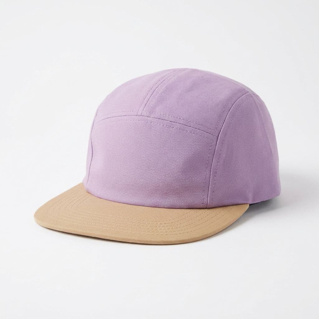 Colour-Block 5-Panel Camp Cap — Lilac / Beige