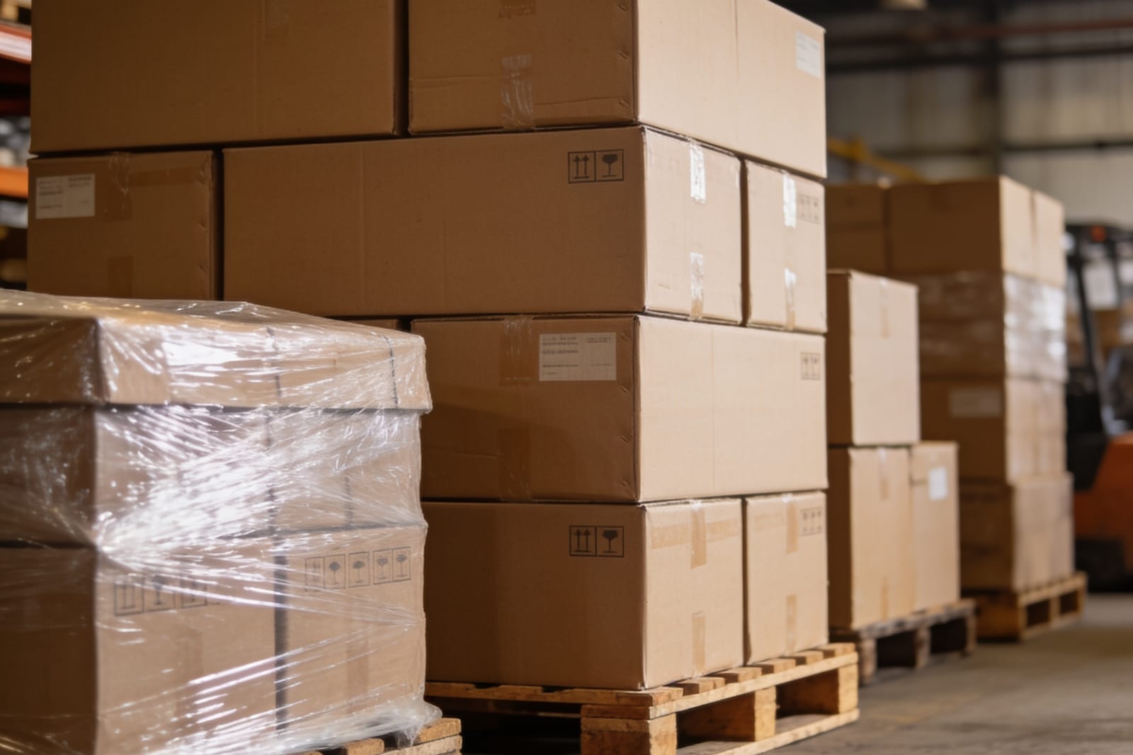 Export cartons palletized and shrink-wrapped ready for shipment