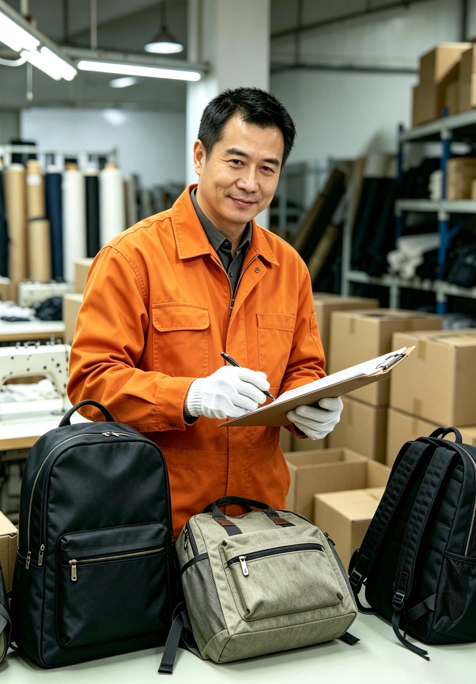 On-site quality control inspection at Sanjin bag and hat factory